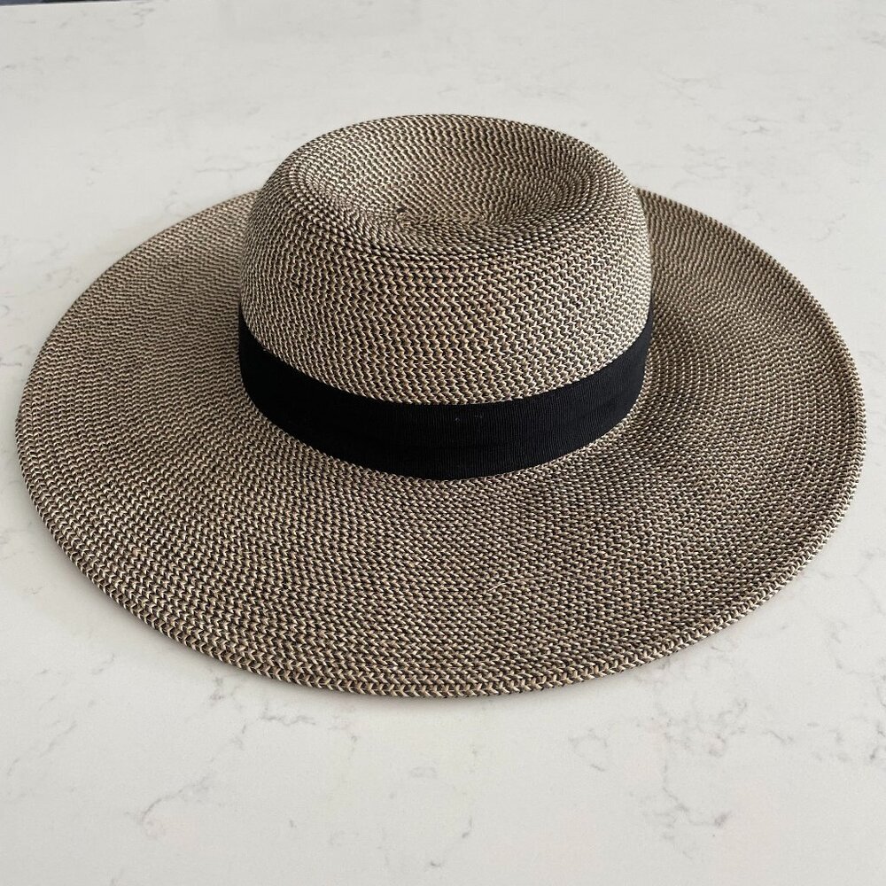 Solar Escape Braided 4" Brim UPF 50+ Sun Hat Adjustable Chin Strap Tan Blk OS